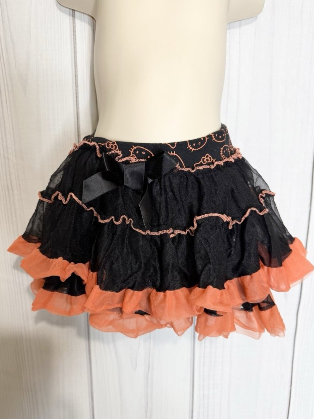 Hello Kitty Girls Sz 4 Tutu Skirt Skort Orange Black Layered Built-in Shorts